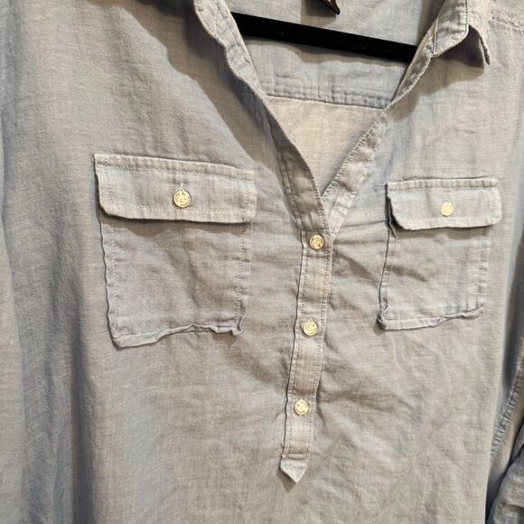 Lane Bryant Women's Light Blue Chambray Button Long Sleeved Blouse - Picture 3 of 5